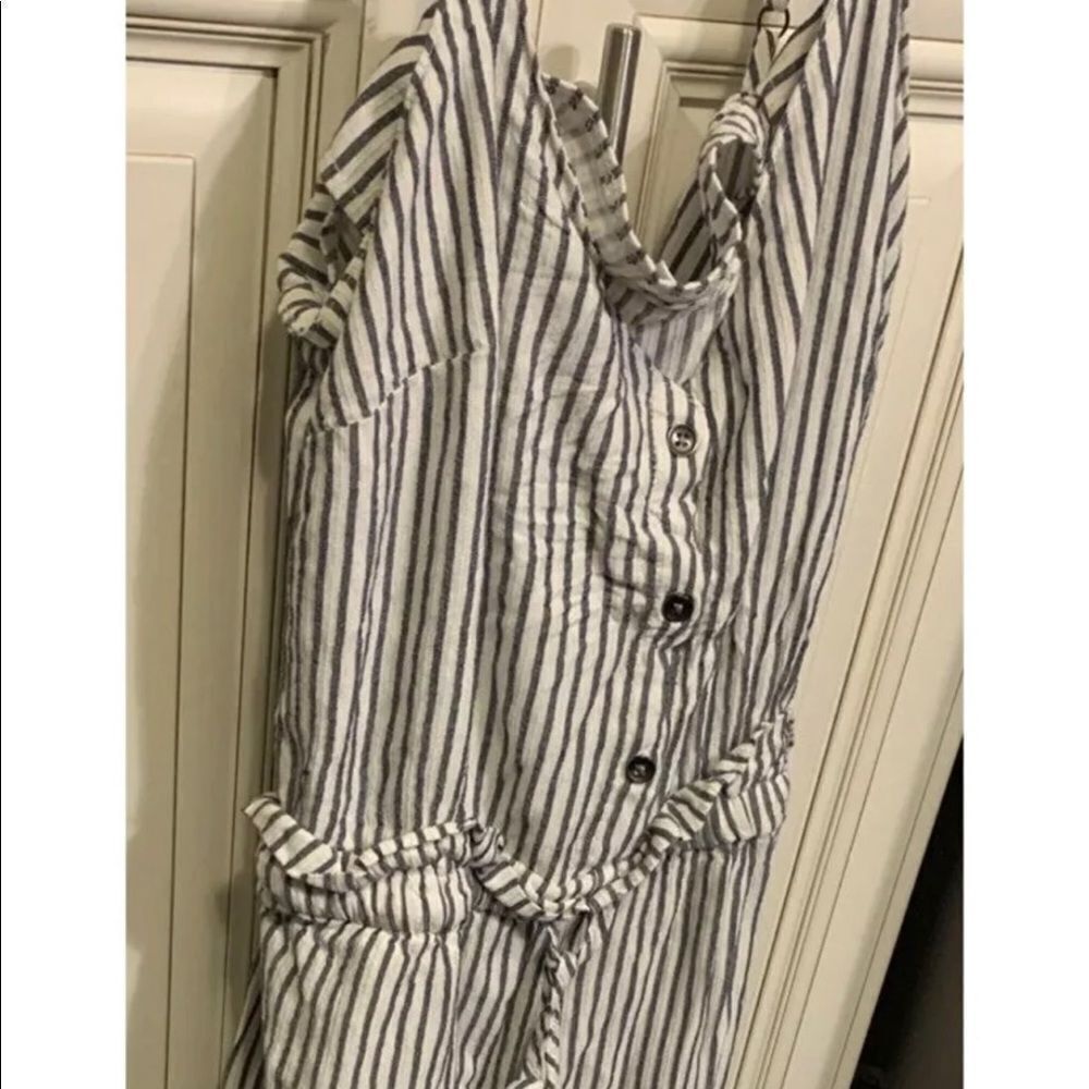 Splendid Jumpsuit Striped Blue & White High Waist Adjustable Spaghetti Straps L